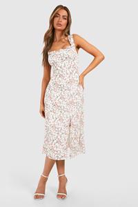 Boohoo Bloemenprint Melkmeisjes Midi Jurk, Pink