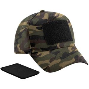 Beechfield baseballpet met verwijderbare patch en 5 panelen One Size camouflagegroene kleur