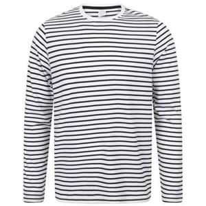 Skinni Fit unisex gestreept T-shirt met lange mouwen L wit/oxfordblauwe kleur