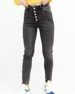 ISSA Plus stretch skinny short met knoopsluiting 26 blauw