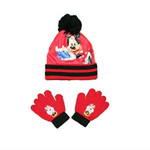 Kids Paradise Minnie Ensemble Bonnet Pompon + Gants Fille, PONPOM NOIR, Taille unique rood