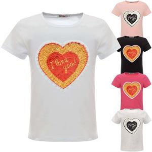 BEZLIT Meisjes T-shirt met omkeerbare pailletten en hartmotief 104 grijze kleur
