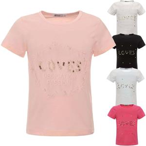 BEZLIT Zomers T-shirt voor meisjes met faux parels en printmotieven 104 zwart