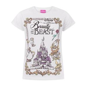 Beauty And The Beast Belle en het beest T-shirt met korte mouwen voor meisjes 13-14 wit