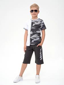 Wit en grijs ISSA Plus T-shirt met inzetstuk 128 grijze kleur/wit