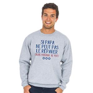 Les Éphémères Herensweatshirt - ALS PAPA HET NIET KAN FIXEREN (DUS NIEMAND KAN DAT) XS heide grijze kleur
