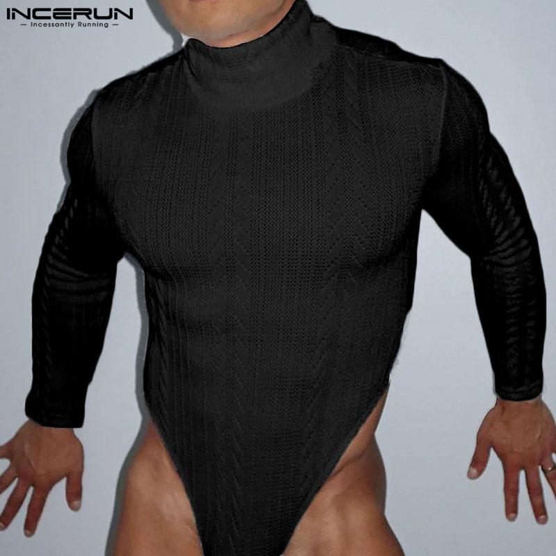 INCERUN Gebreide trui-jumpsuits voor heren met hoge hals en lange mouwen