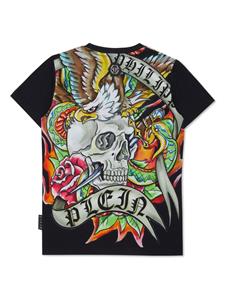 Philipp Plein Junior Katoenen T-shirt met tatoeageprint - Zwart