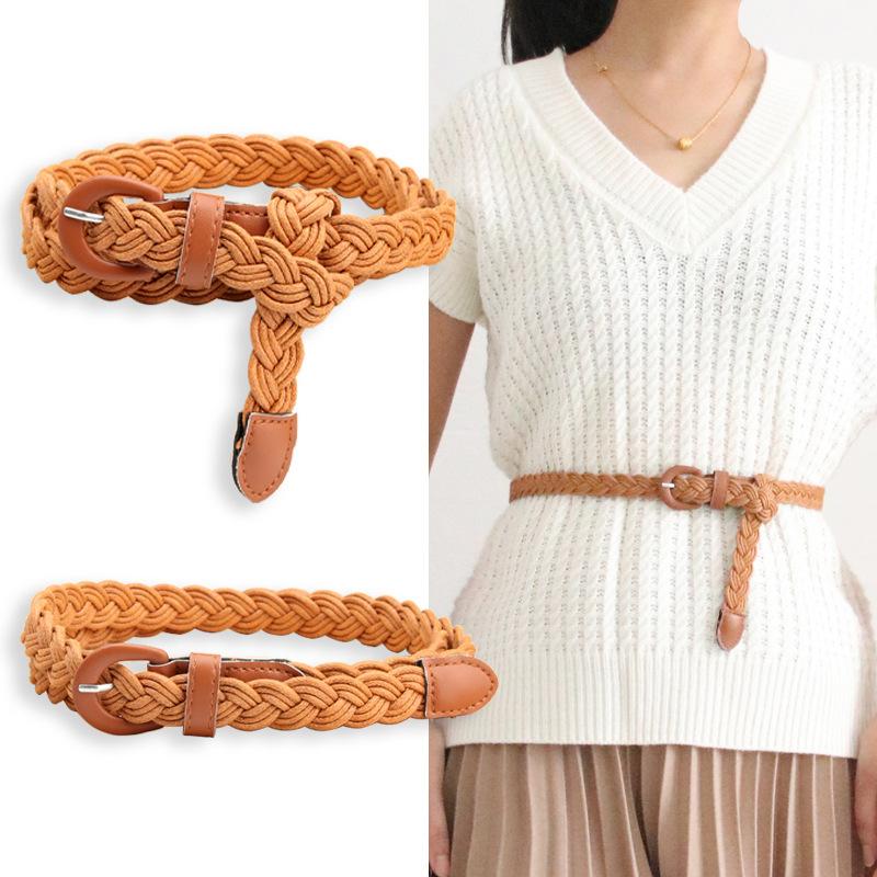 Lobin Knitting Vintage fried dough twist Woven Belt Wax Rope Needle Buckle Women's Belt Casual Versatile Dress Decorative Belt