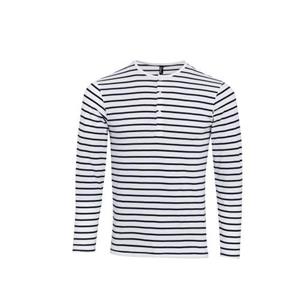 Premier heren T-shirt met lange John-gestreepte rolmouwen M wit/Vloot