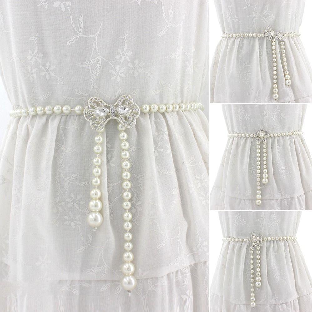EANyeahnice Decorative Jewelry Party Trouser Dress Belts Waist Strap Elegant Pearl Belt Thin Chain Waistband