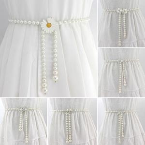 DGmingjue Fashion Casual Party Trouser Dress Belts Thin Chain Waistband Elegant Pearl Belt Waist Strap