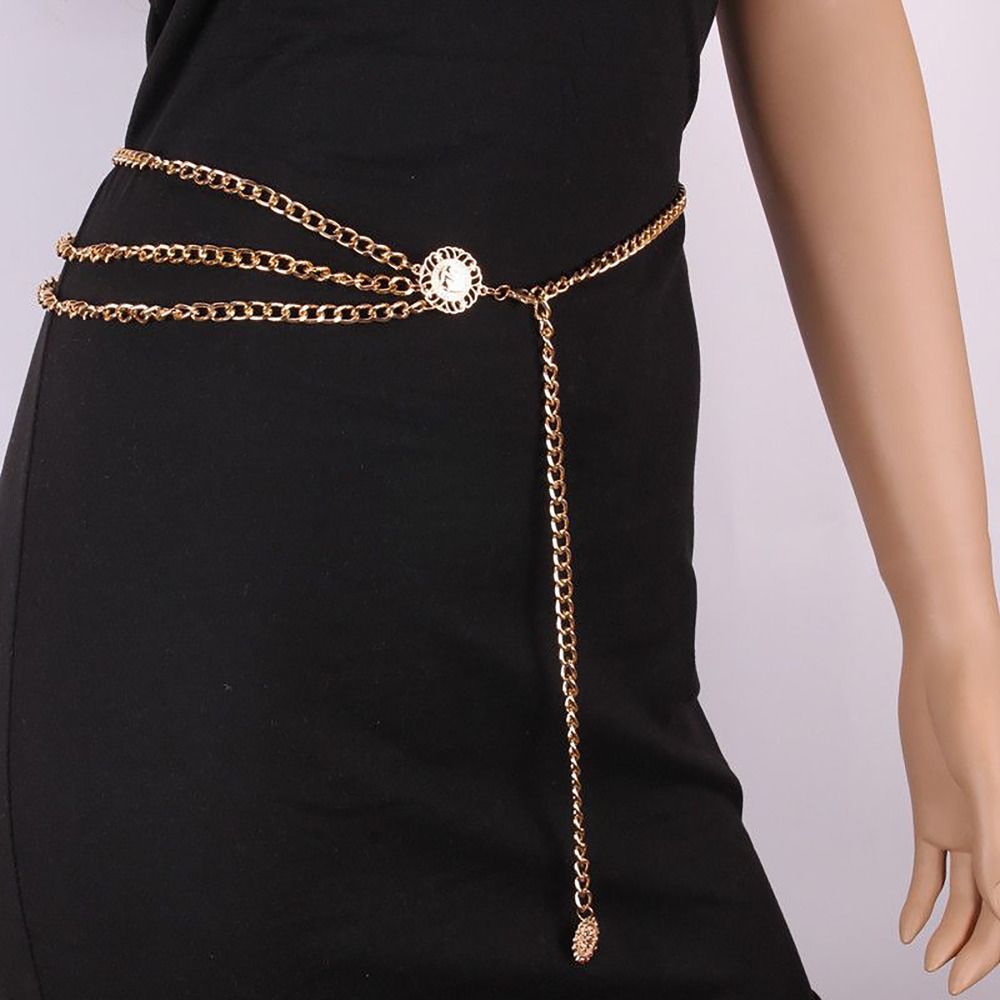 OmaterVigo Adjustable Sunflower Round Waist Chain Antique Jewelry Metal Chain Belt Gold Waist Belt  Women