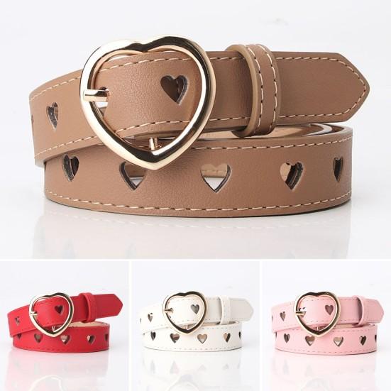 Shangkelv Women Heart-shaped Buckle Belt Heart Hollow Design Waistband Faux Leather Adjustable Length Belt Fashion Accessories