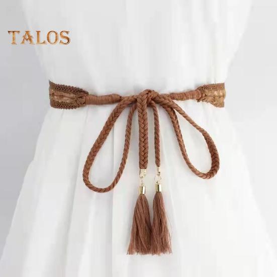 Vogue Wardrobe Women Dress Belt Braided Lace Decorated Tassel End Waistband Solid Color Waist Cord Costume Accessories