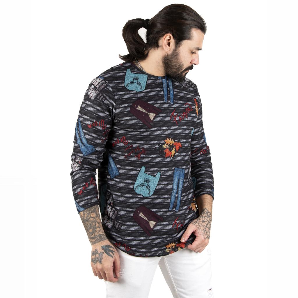 DeepSea Fashion Printed Slim Fit Crew Neck New Season Men's Sweatshirt 2303073