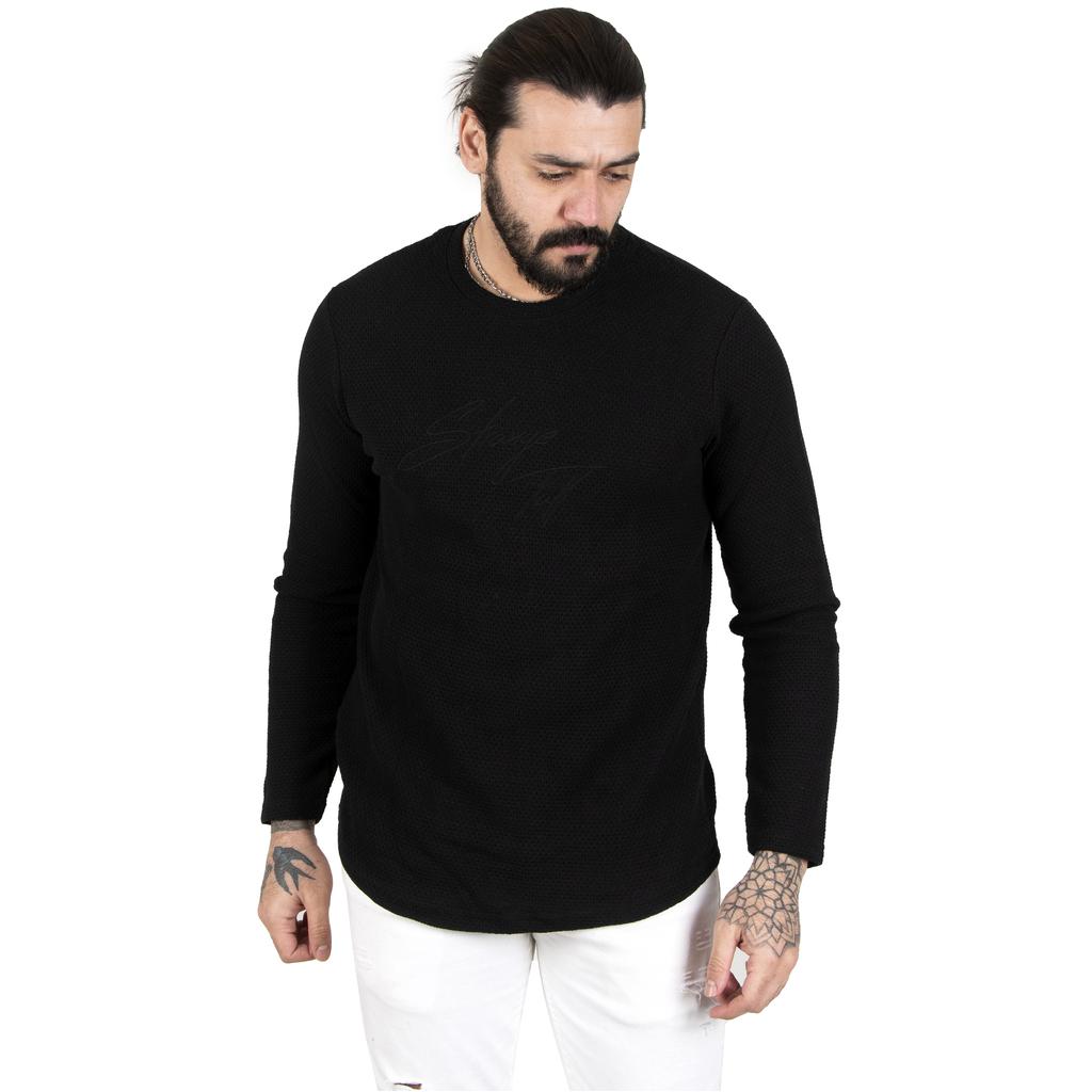 DeepSea Front Embroidered Crew Neck New Season Mercerized Men's Sweatshirt 2303096