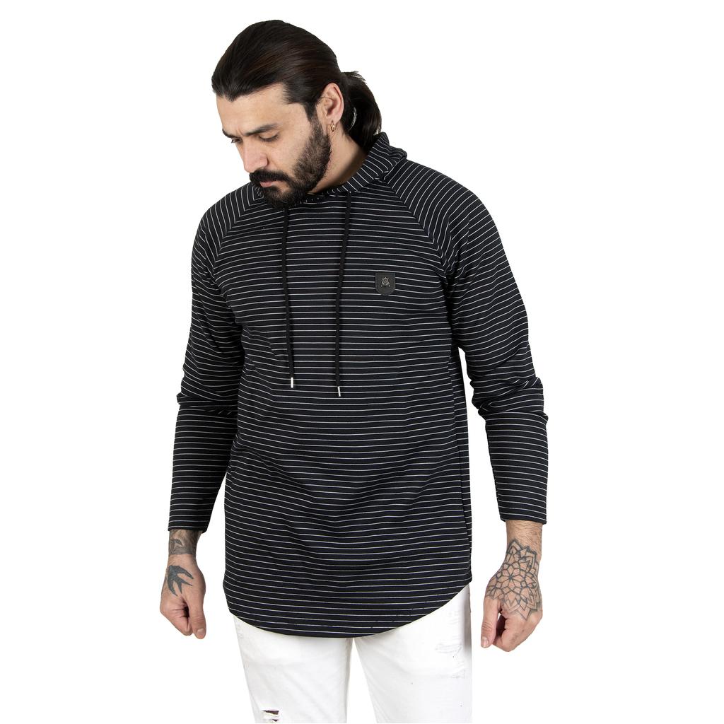 DeepSea Stripe Patterned Skirt Oval Hooded Men's Sweatshirt 2303110