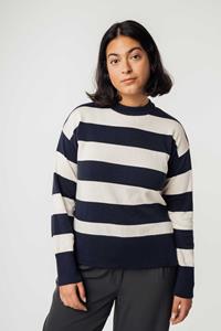 MELA Damen vegan Strickpullover Armal Streifen Blau Creme