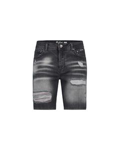 Malelions Men Biker Denim Short - Grey/Cherry