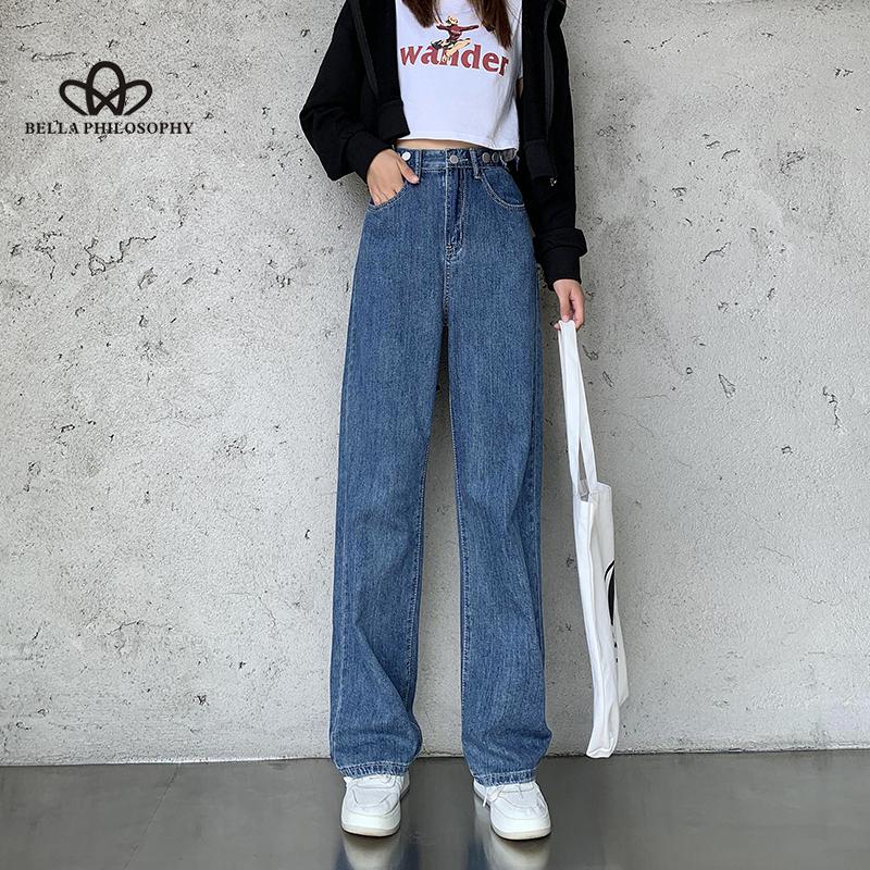 Bella Philosophy Woman Jeans High Waist Clothes Wide Leg Denim Clothing Blue Streetwear Vintage Quality 2021 Fashion Harajuku Straight Pants