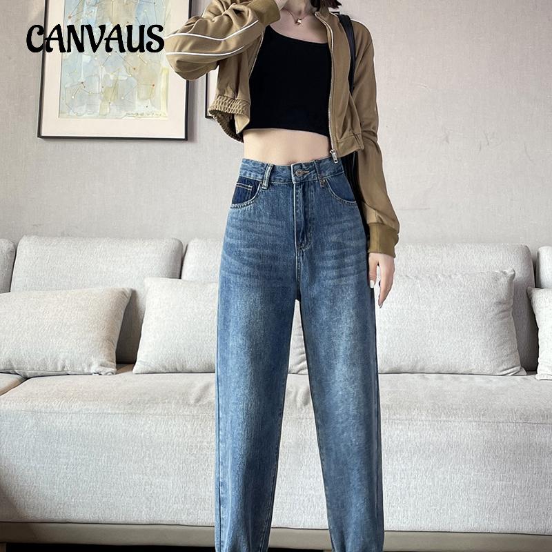 CANVAUS Harlan Jeans Women Fleece Jeans Winter High Waist Fashion Trousers Straight Carrot Pants Denim Jeans