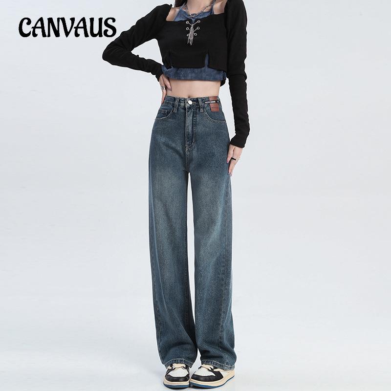 CANVAUS Spring and Autumn Women's Jeans Loose Straight Pants High Waist Wide Leg Pants Denim Jeans