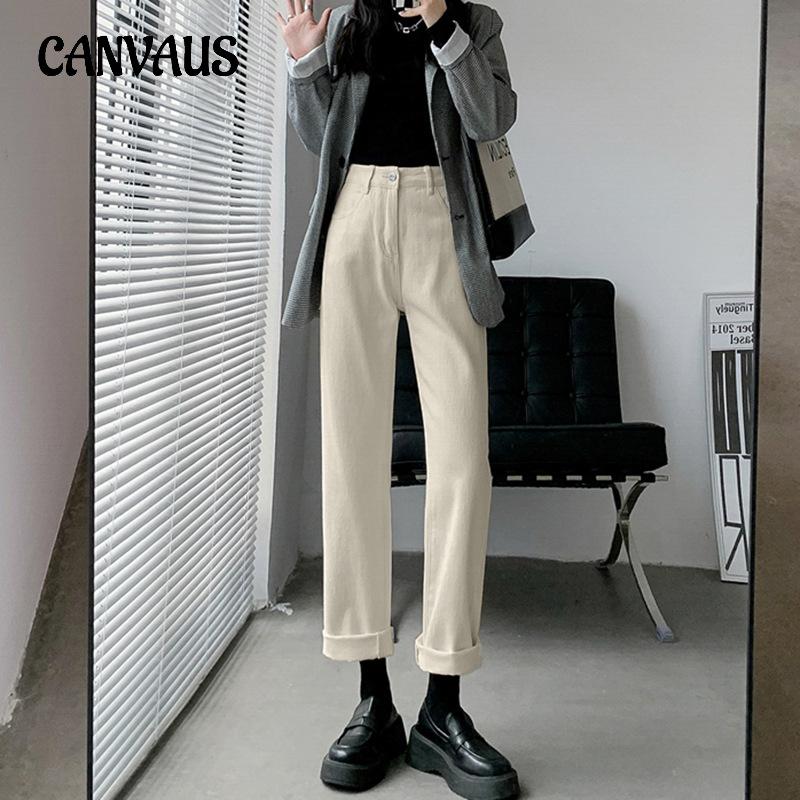 CANVAUS Spring and Autumn Women's Jeans High Waist Straight Loose Wide Leg Pants Trousers Denim Jeans