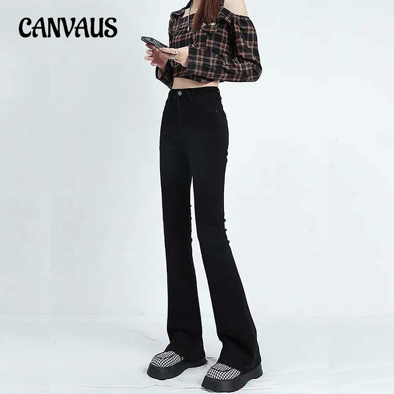 CANVAUS Micro Jeans Dames Lente en Herfst Hoge Taille Flare Broek Lange Broek Denim Jeans