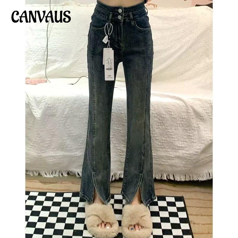 CANVAUS Kleine rechte jeans met hoge taille, dames lente en herfst, grote maten cropped broeken, micro-grote broeken