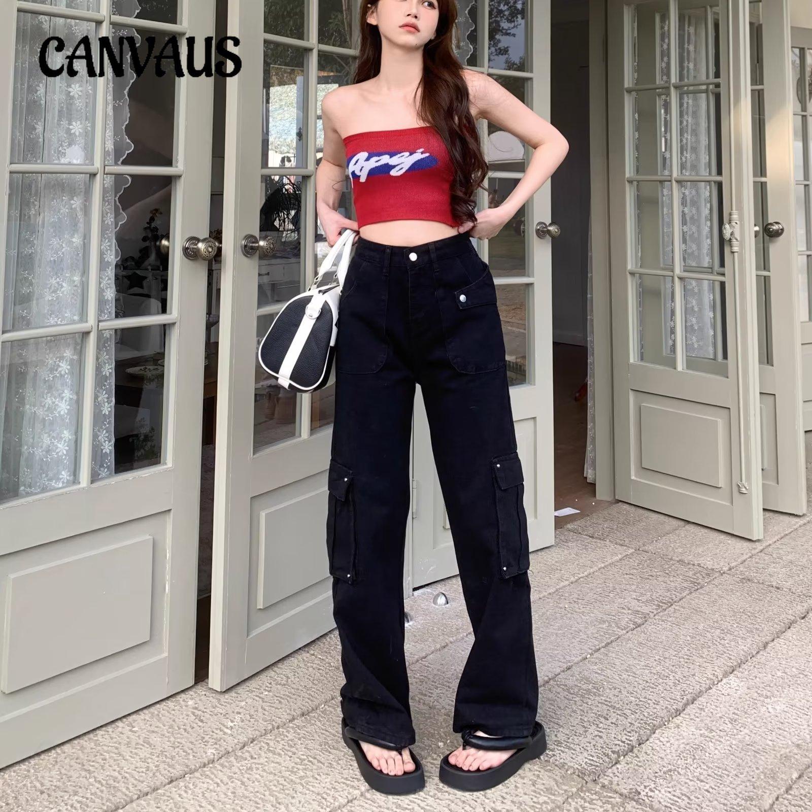 CANVAUS Vintage Jeans Women's Spring Autumn Summer Straight Leg Pants Plus Size Wide-leg Trousers