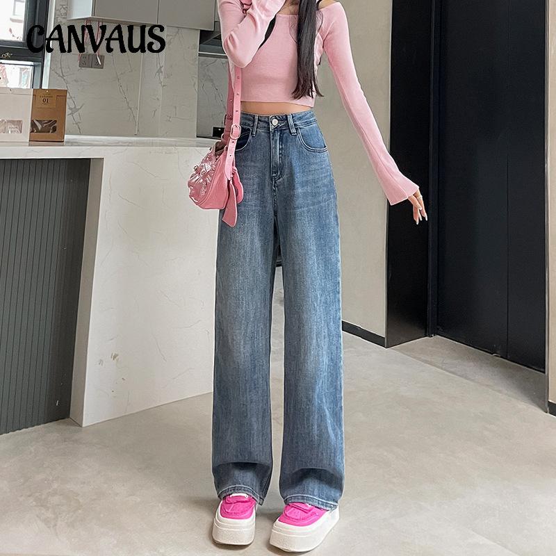 CANVAUS Spring and Autumn Women's Jeans Vintage Nostalgia Loose Wide Leg Pants Casual Straight Pants