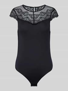 Pieces kanten body - Sinna Bodystocking - kanten body korte mouw zwart - hoge hals