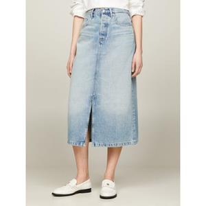 Tommy Hilfiger Jeansrock "DNM MIDI STRAIGHT SKIRT HW ASH", Webrock mit Schlitz vorne