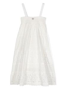 twinsetkids TWINSET Kids Broderie anglaise midi-jurk met kant - Wit