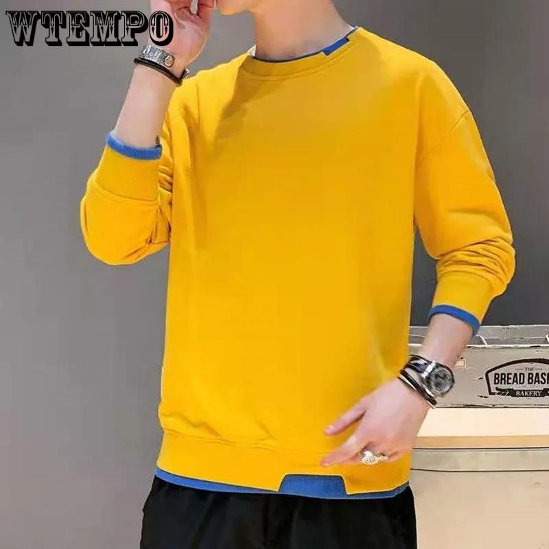 WTEMPO Spring and Autumn Round Neck T-shirt Long-sleeved Sweater Korean Version of The Pullover Bottoming Shirt Student Sweater Casual Men's Shirt
