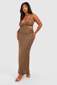 Boohoo Plus Gebreide Jersey Strand Maxi Jurk Met Bandjes, Chocolate