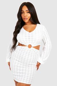 Boohoo Plus Gebreide Jersey Strand Jurk Met O-Ring, White