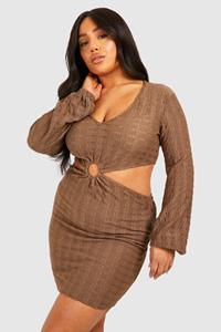 Boohoo Plus Gebreide Jersey Strand Jurk Met O-Ring, Chocolate