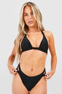 Boohoo Braided Straps Triangle Bikini Top, Black