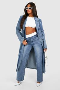 Boohoo Wide Leg Jeans Met Contrasterende Tailleband, Mid Blue