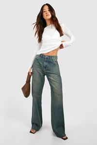 Boohoo Tall Vintage Wash Onbewerkte Jeans Met Gerafelde Zoom En Rechte Pijpen, Vintage Wash