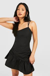 Boohoo Petite Geplooide Poplin Mini Jurk, Black