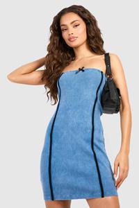 Boohoo Gebleekte Geribbelde Jersey Spijkerjurk, Denim-Blue
