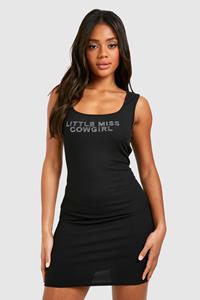 Boohoo Versierde Little Miss Cowgirl Mini Jurk, Black