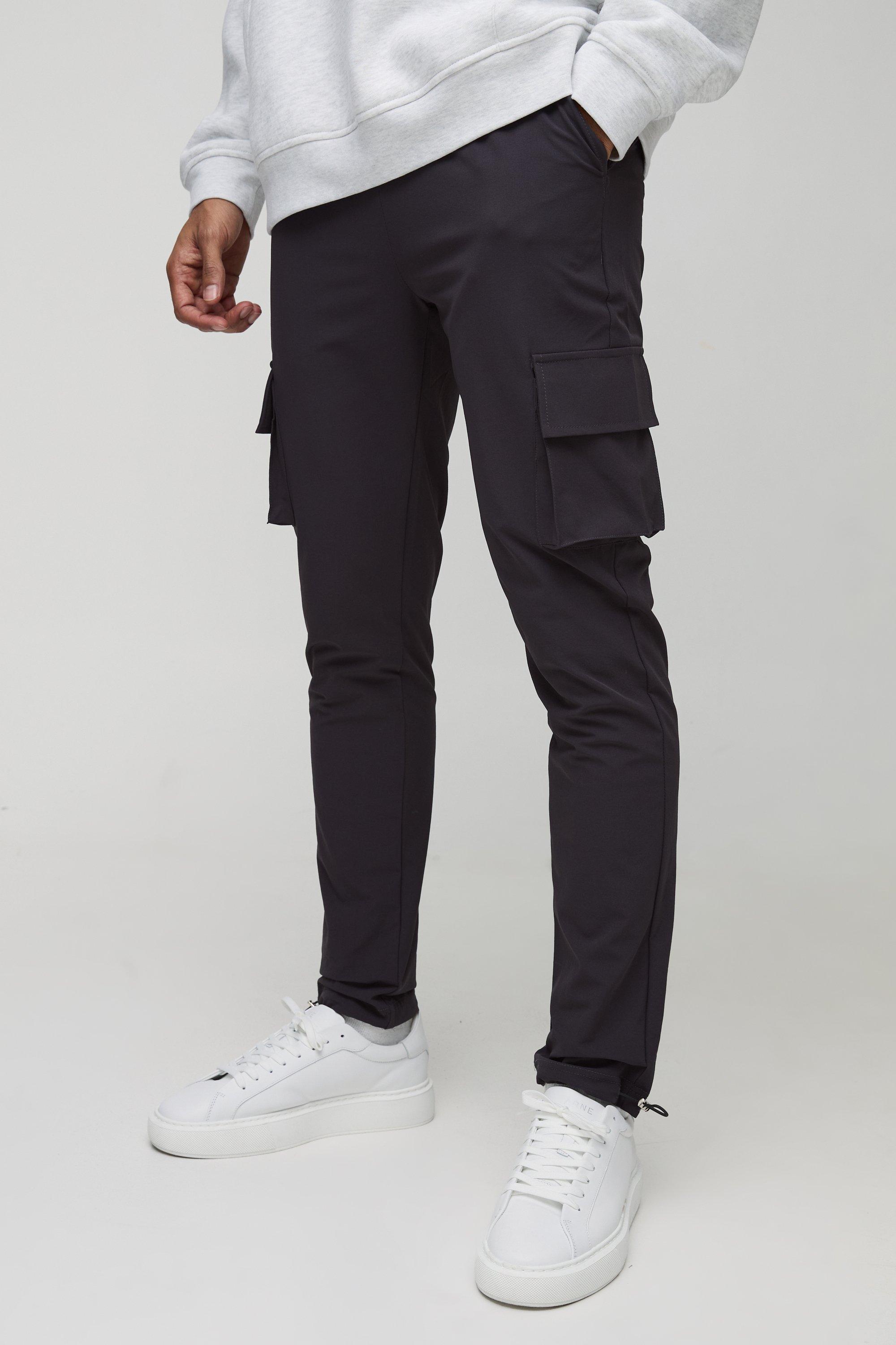 Boohoo Dunne Elastische Stretch Skinny Fit Cargo Broek, Charcoal