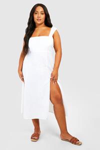 Boohoo Plus Losse Geweven Mini Jurk Met Rug Veters, White