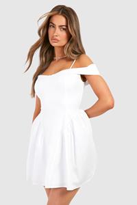 Boohoo Katoenen Mini Jurk Met Volume, White