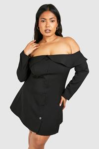 Boohoo Plus Geweven Mini Jurk Met Open Schouders, Black