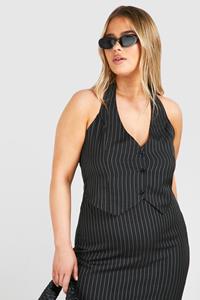 Boohoo Plus Woven Pinstripe Tailored Waistcoat, Black